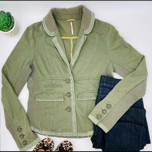 Free PEOPLE OLIVE GREEN THREE BUTTON BLAZER JACKET
